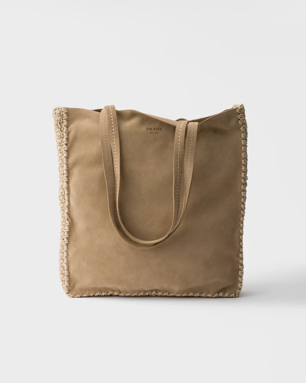 Bolsa grande de couro vegetal e croché
