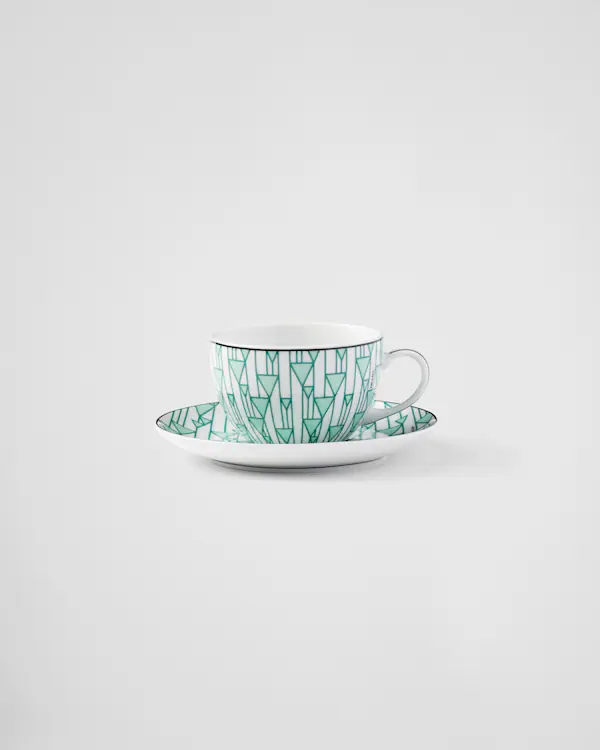 Conjunto de duas xícaras de chá de porcelana - Verde Viena