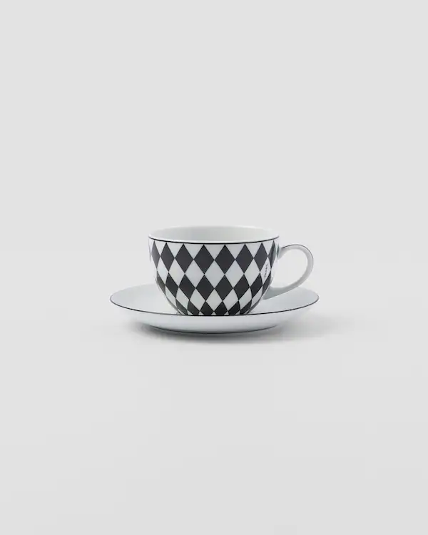 Conjunto de duas xícaras de cappuccino de porcelana - Xadrez