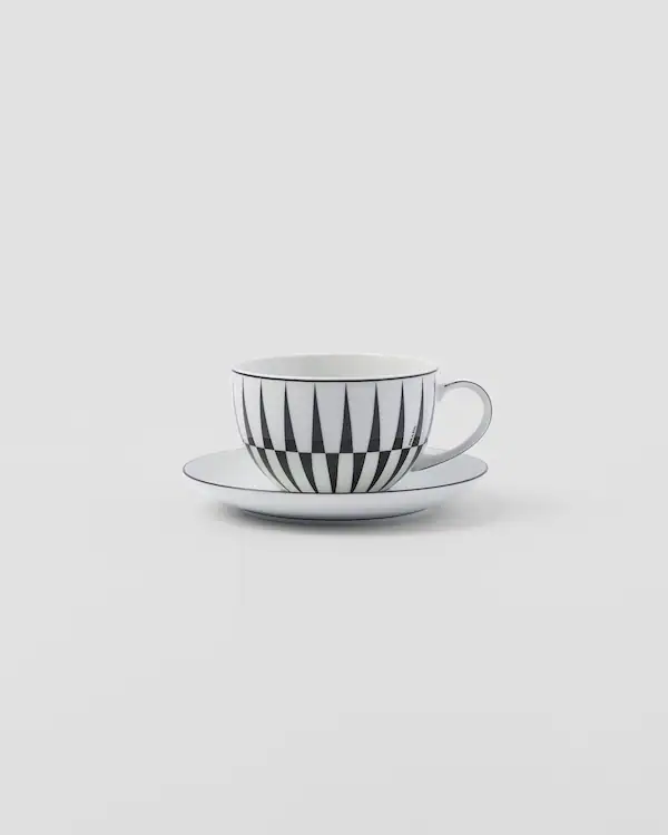 Conjunto de duas xícaras de chá de porcelana - Listras