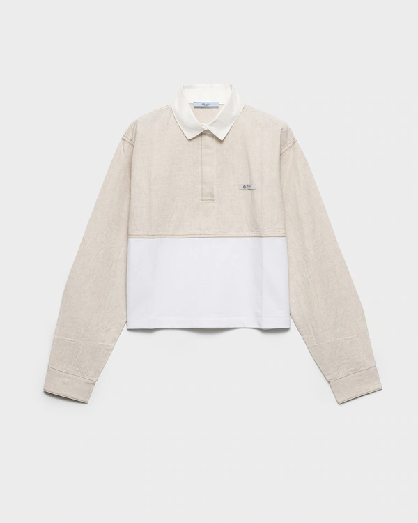 Camisa polo em chambray e malha