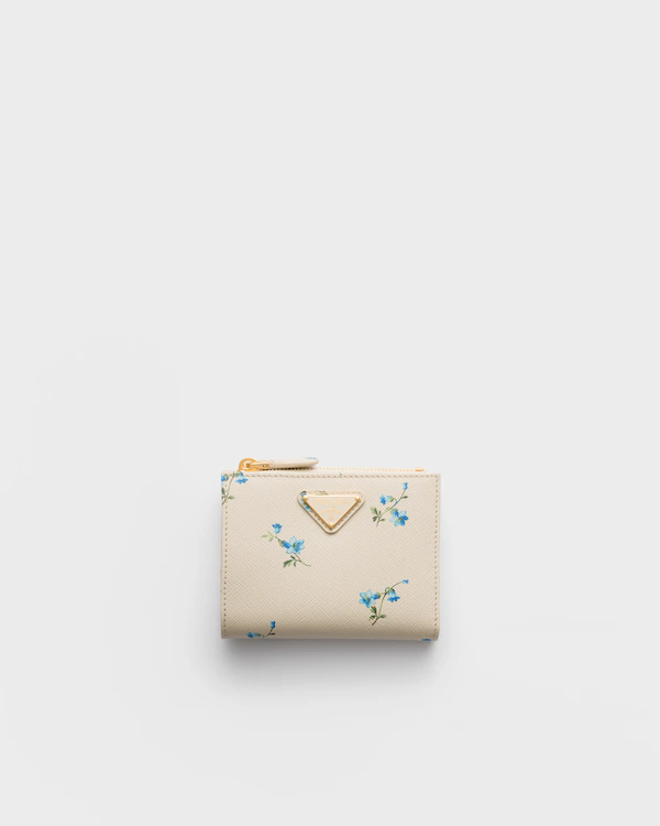Carteira de couro Saffiano estampada pequena