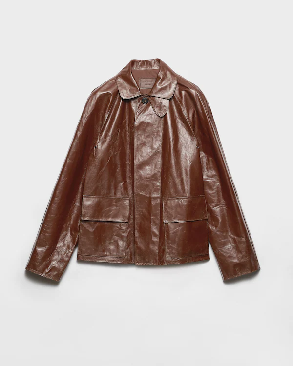 Jaqueta blouson de couro com aspecto vintage