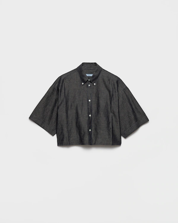 Camisa de manga curta em tecido chambray