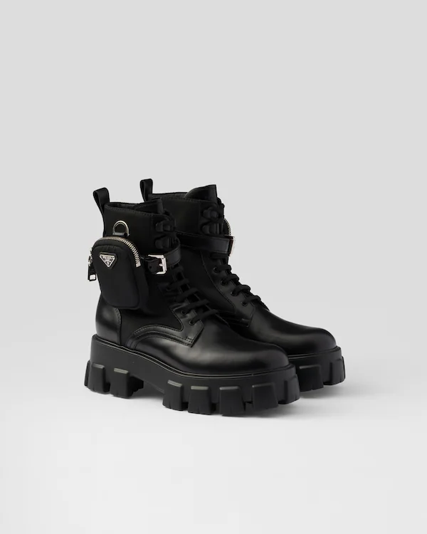 Botas de combate de couro e Re-Nylon Monolith com bolsa