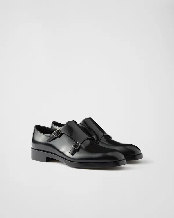 Sapatos de couro escovado com tiras duplas monk