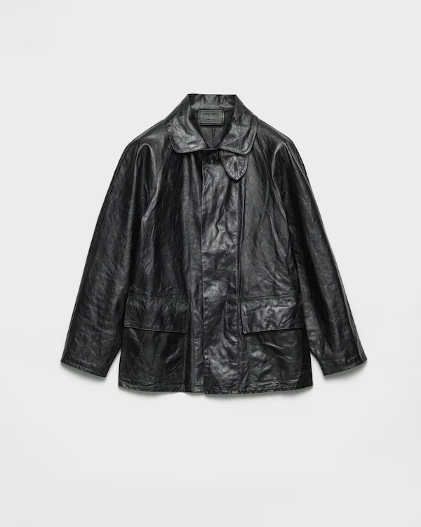 Jaqueta blouson de couro com aspecto vintage