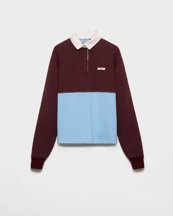 Camisola polo de malha de algodão com mangas compridas