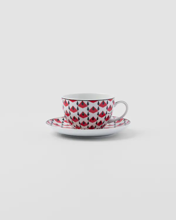 Conjunto de duas xícaras de cappuccino de porcelana - Vienna Red