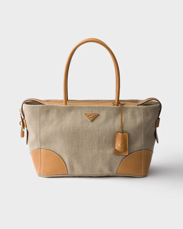 Bolsa tote de linho e couro grande