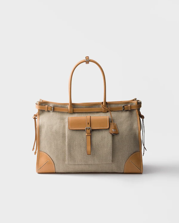 Bolsa tote de linho e couro Prada Bonnie