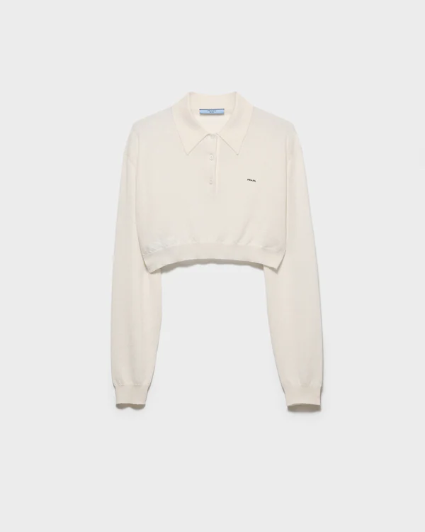 Camisola polo de cashmere cropped