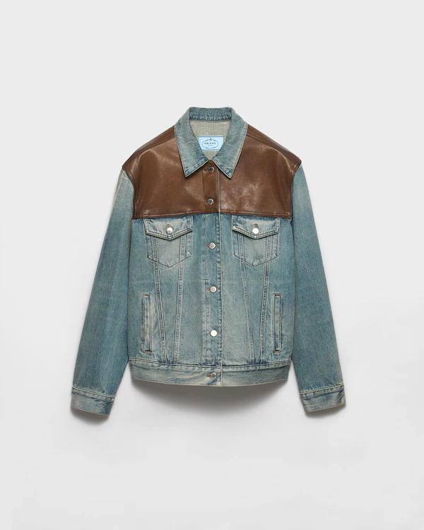 Jaqueta blouson de denim e couro