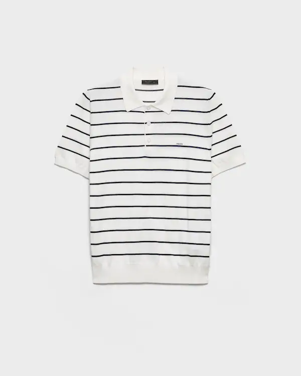 Camisola polo de algodão listrada com mangas curtas