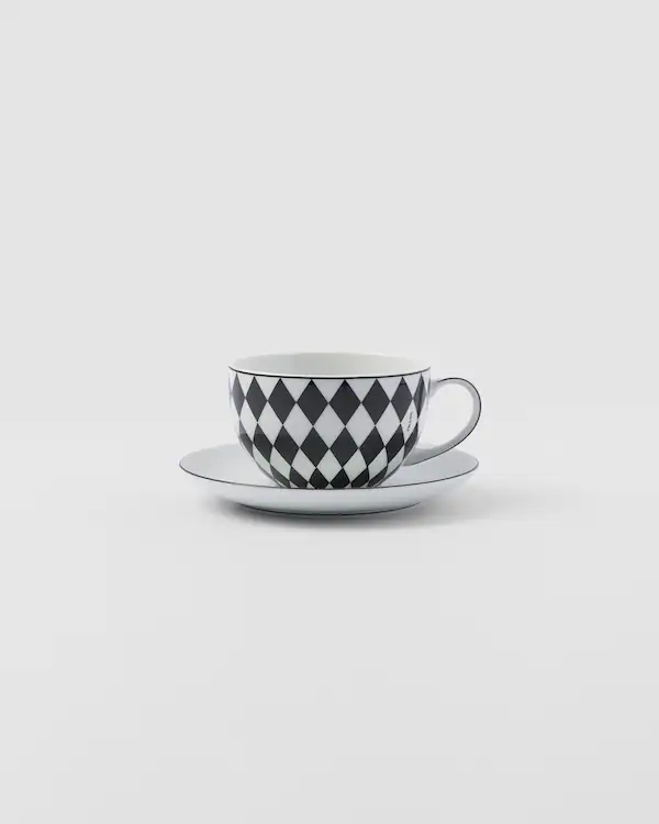 Conjunto de duas xícaras de chá de porcelana - Xadrez