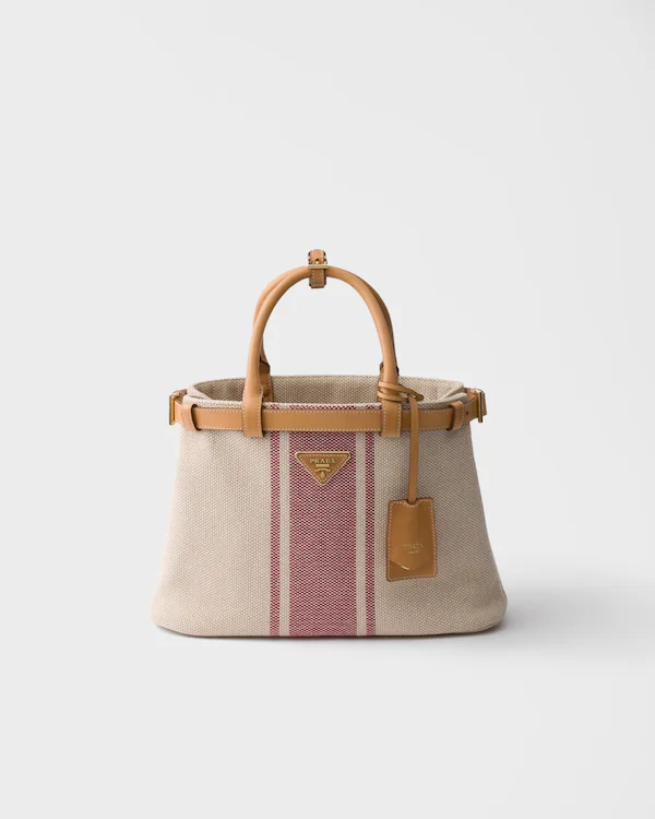 Bolsa pequena de lona e couro Prada com fivela