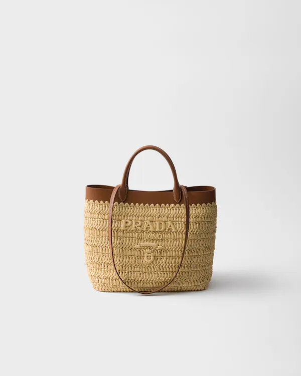 Bolsa tote de croché e couro pequena