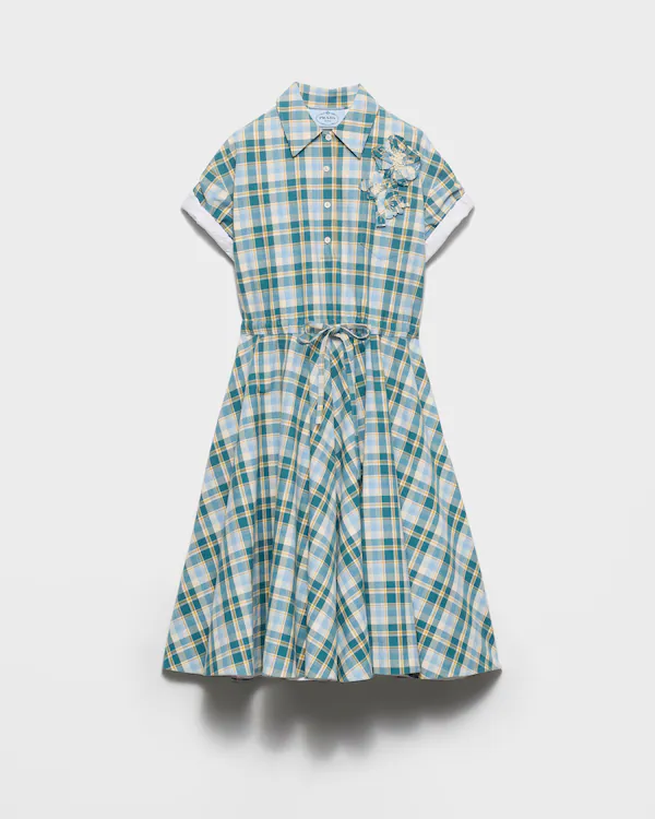 Vestido de algodão xadrez bordado