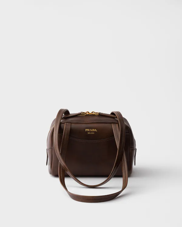 Prada Carry Bolsa Mini de Couro Envelhecido com Alça Superior